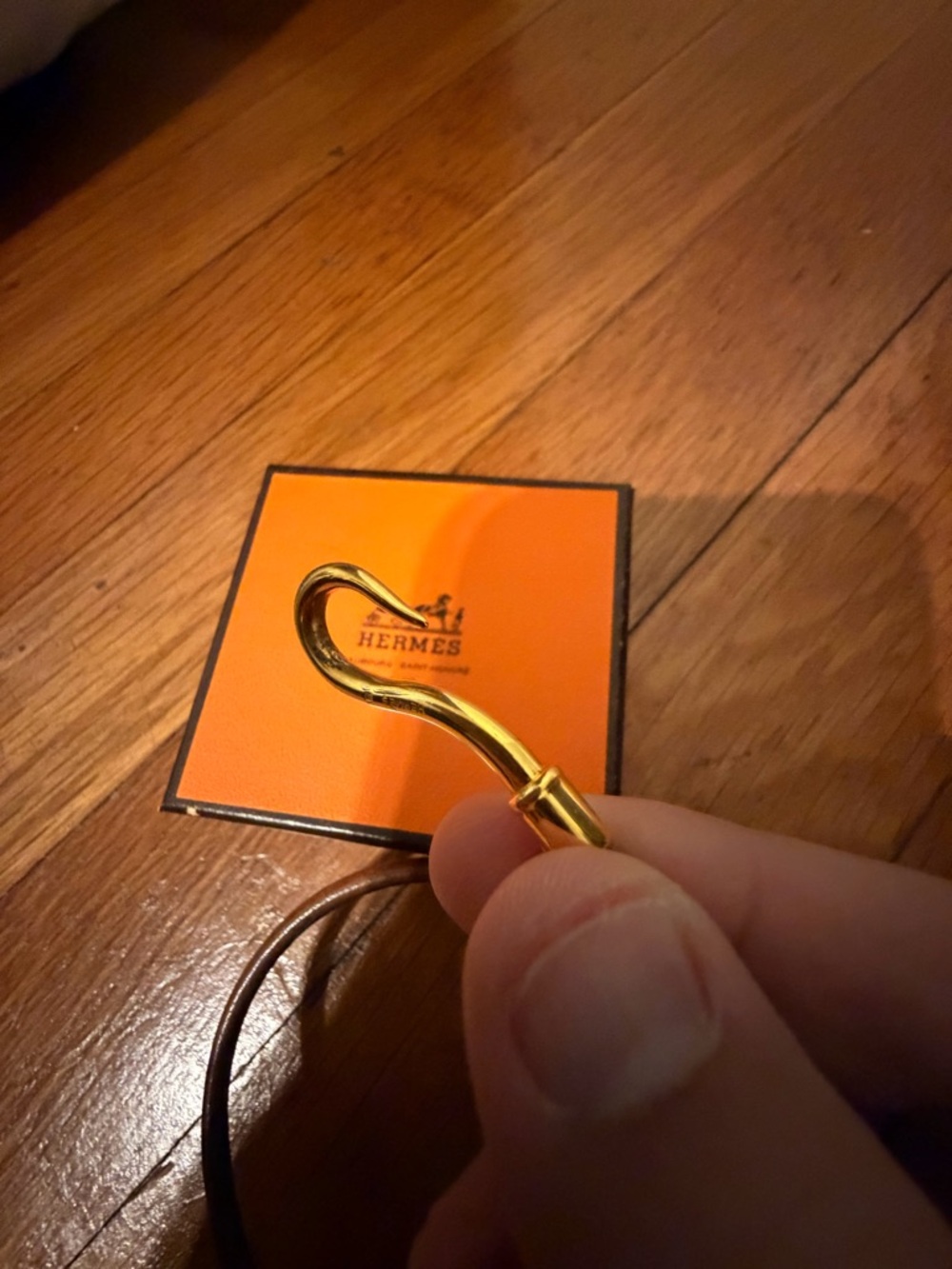 Hermes brown leather double wrap bracelet with gold hook - Picture 6 of 7